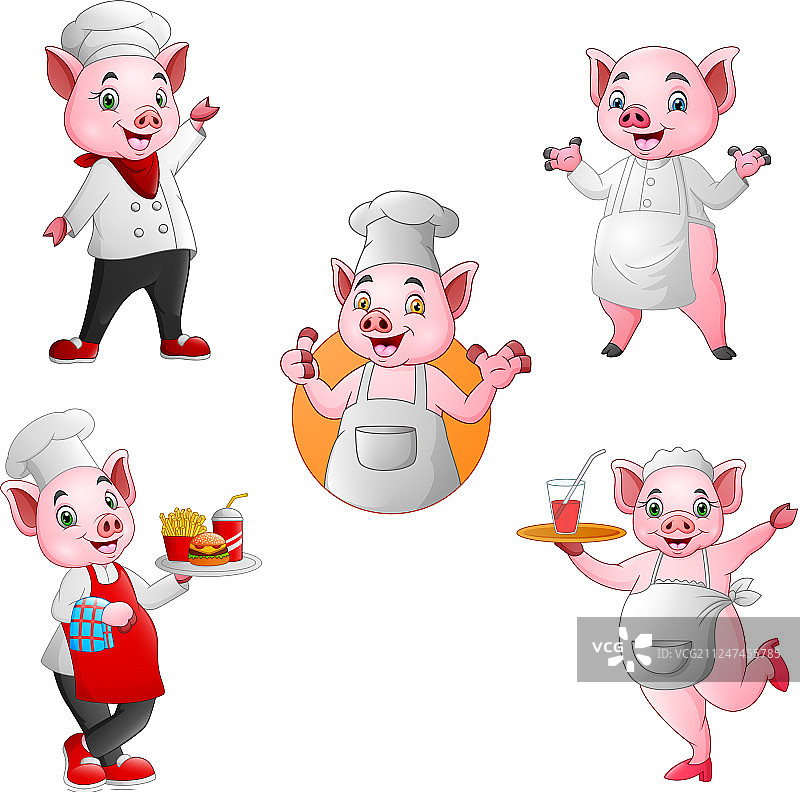 卡通猪厨师集合集图片素材