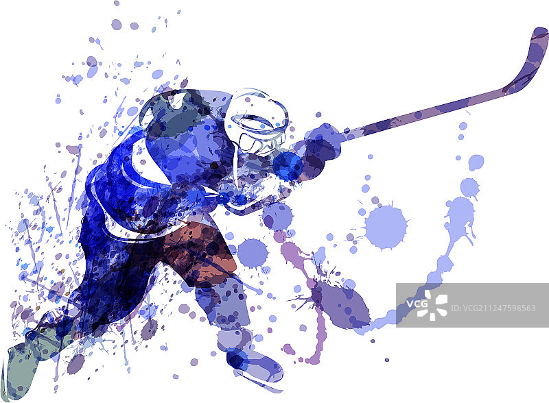 曲棍球运动员的水彩画图片素材