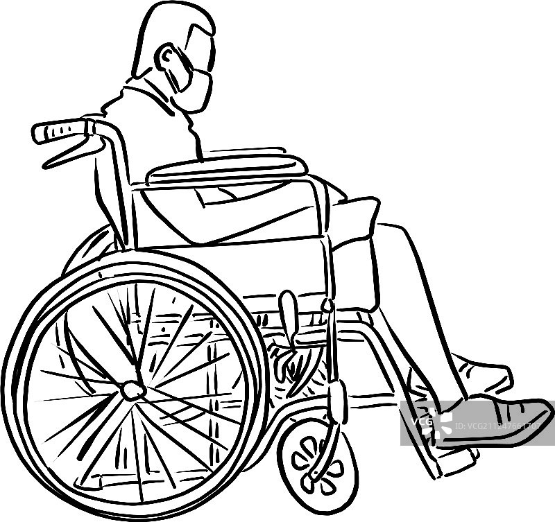 轮椅上的男人素描涂鸦图片素材