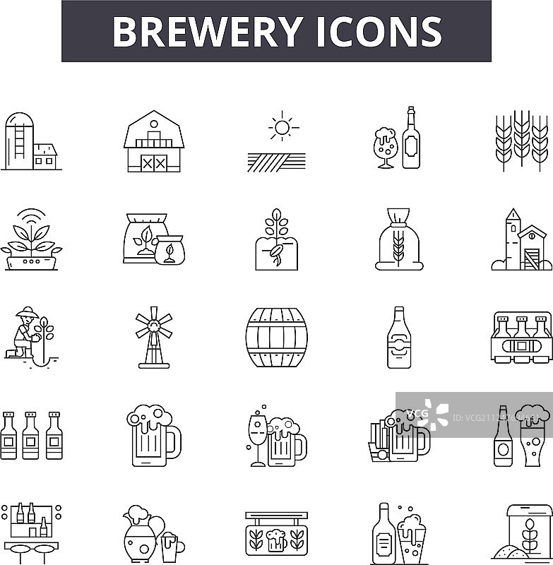 啤酒厂线图标标志设置大纲图片素材