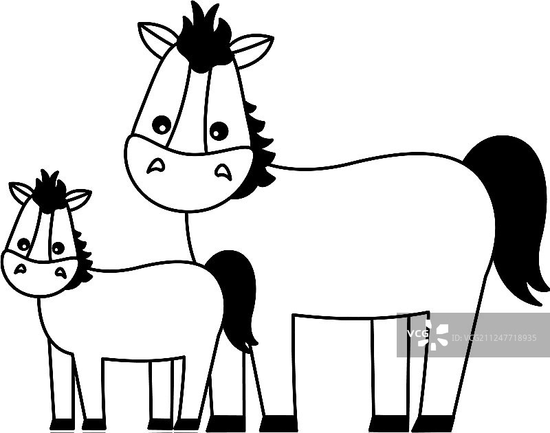 母马和小马驹卡通图片素材