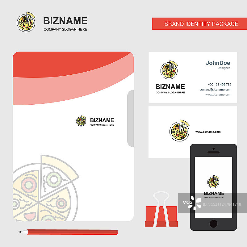 披萨企业标志文件封面拜访卡和图片素材