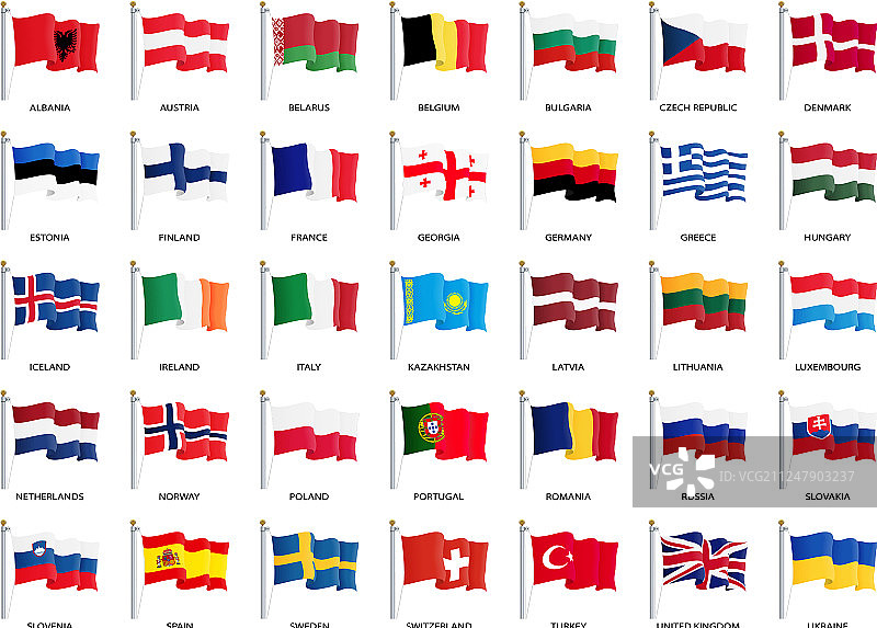 旗帜飘扬的欧洲在风的世界图片素材