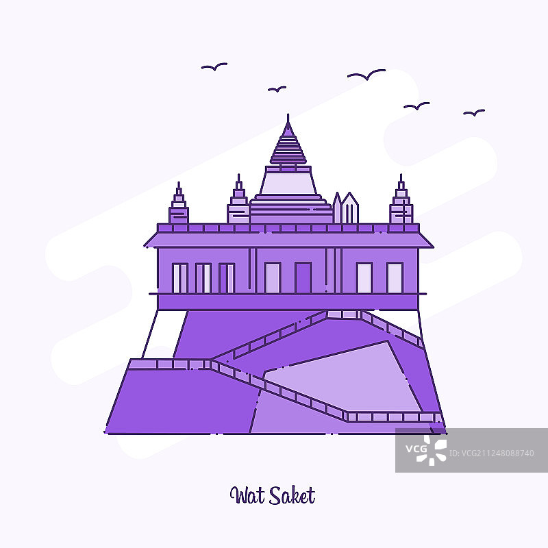Wat saket地标紫色虚线天际线图片素材