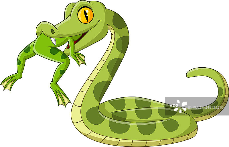 卡通绿蛇吃青蛙图片素材