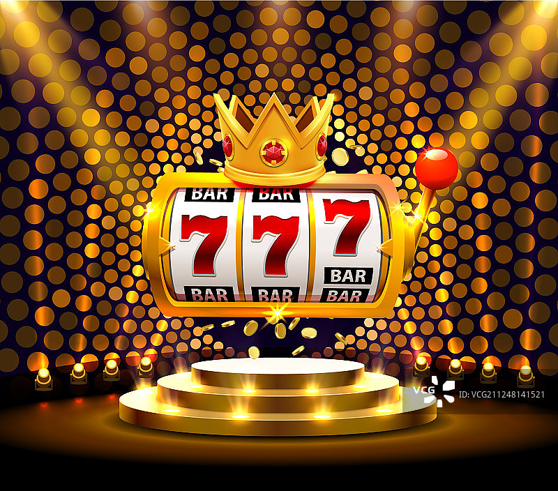 国王老虎机777旗帜赌场上的黄金图片素材