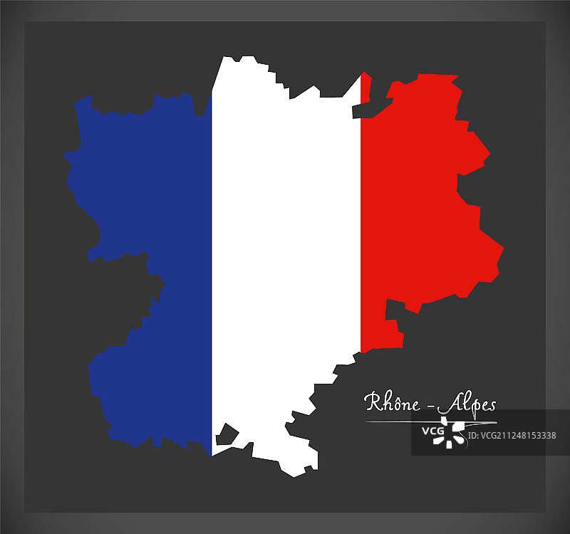 罗纳-阿尔卑斯地图与法国国旗图片素材