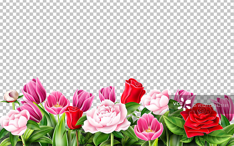 郁金香上开着透明的玫瑰牡丹花图片素材