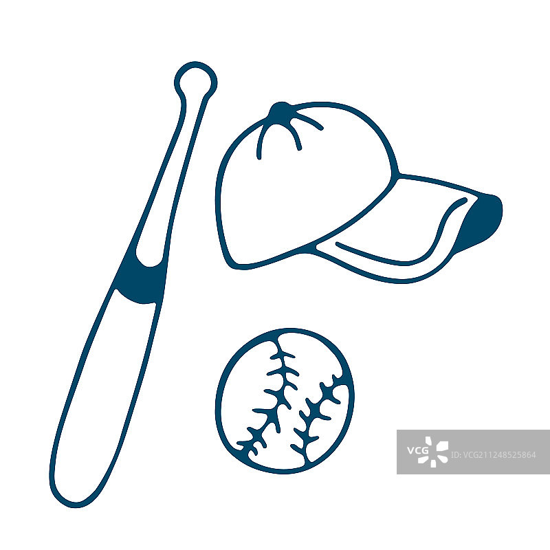 棒球帽和球图标在涂鸦风格图片素材