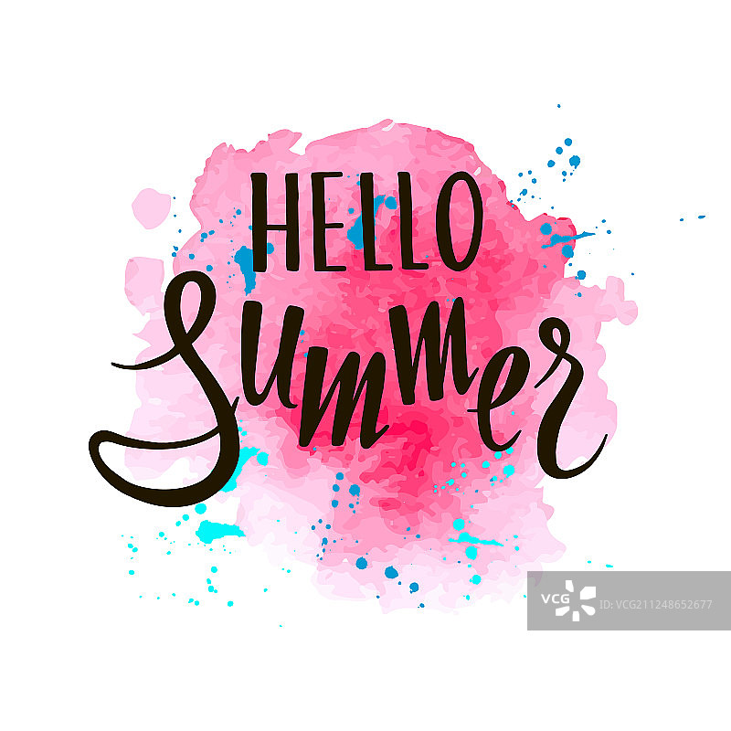 粉红色水彩上刻有“你好夏天”字样图片素材