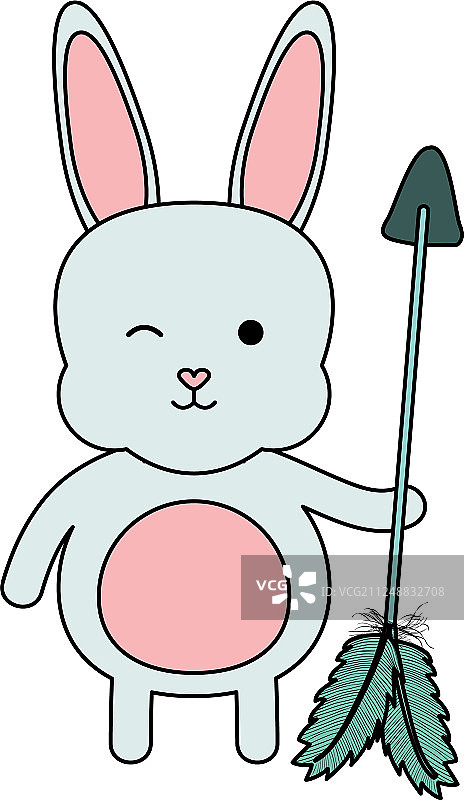 可爱的小兔子有箭和羽毛图片素材