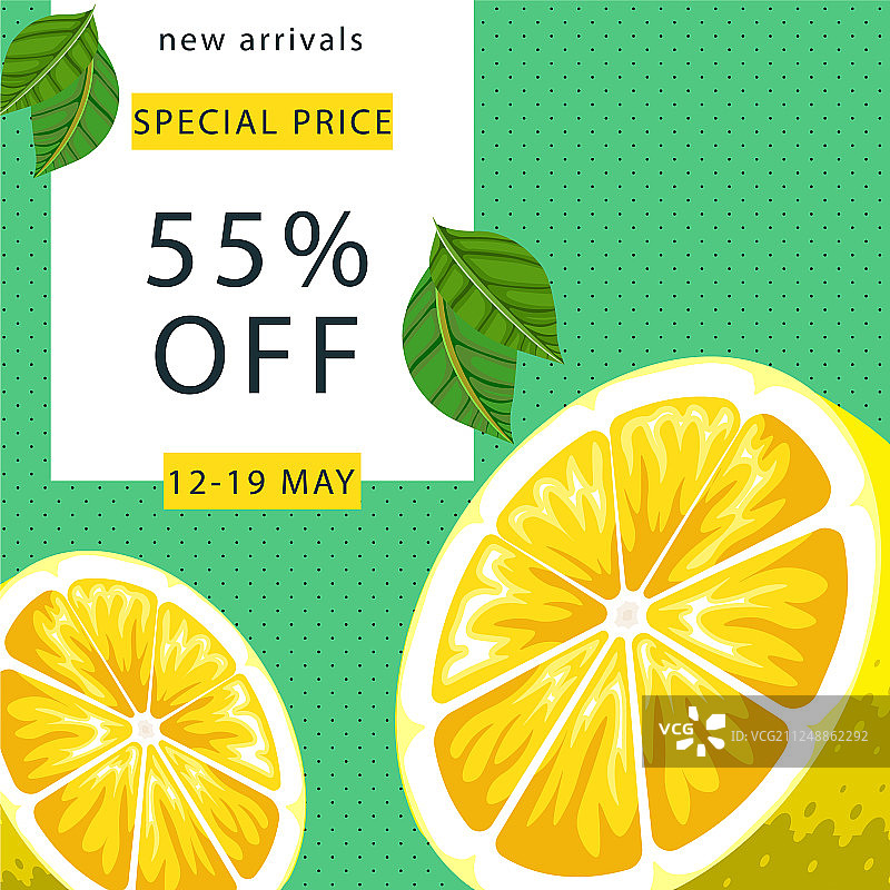 柠檬水果片与55夏季销售横幅图片素材