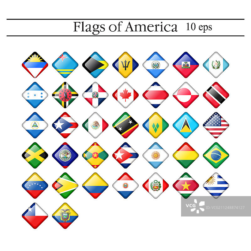 一组钻石形状的图标旗帜美国10 eps图片素材