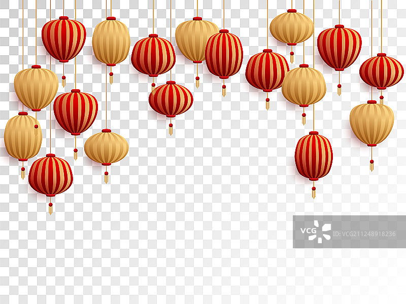红色和金色的中国灯笼透明图片素材