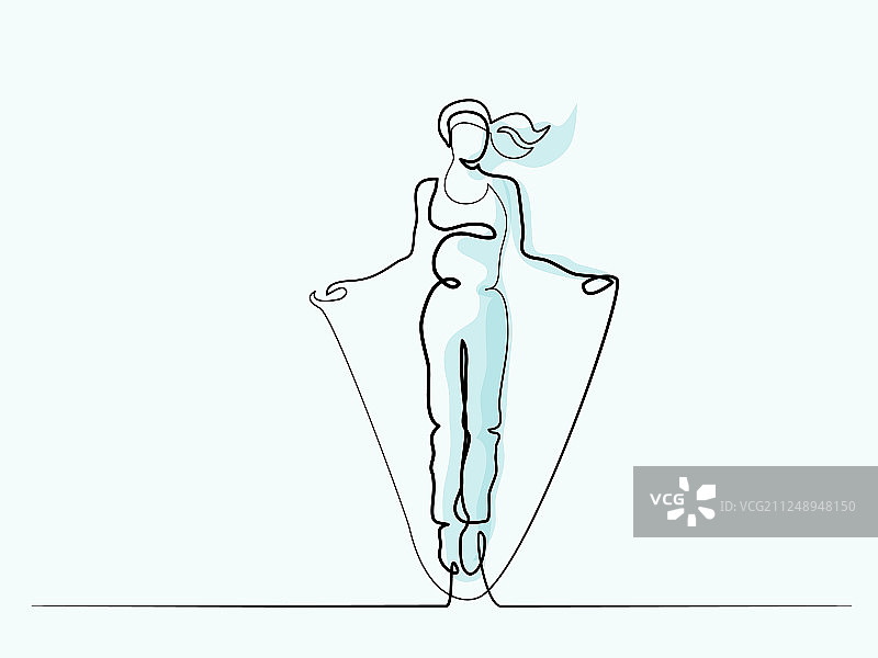 快乐跳跃的女人连续画线艺术图片素材
