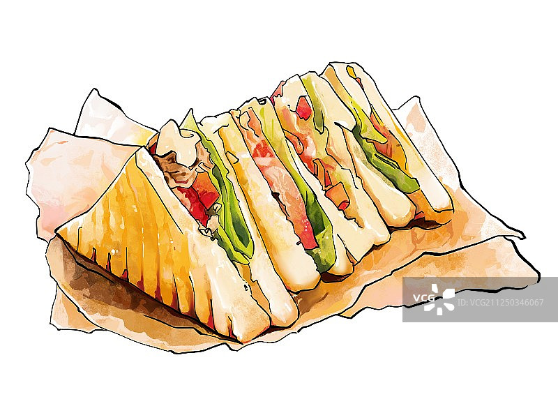 美食手绘插画 西多士 三明治 无字版本图片素材