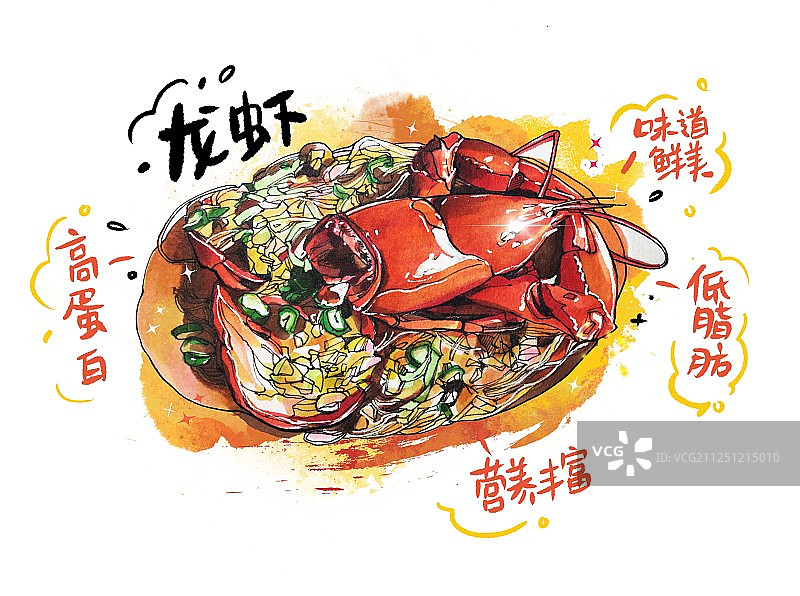 马克笔美食手绘插画  龙虾4 完整图片素材