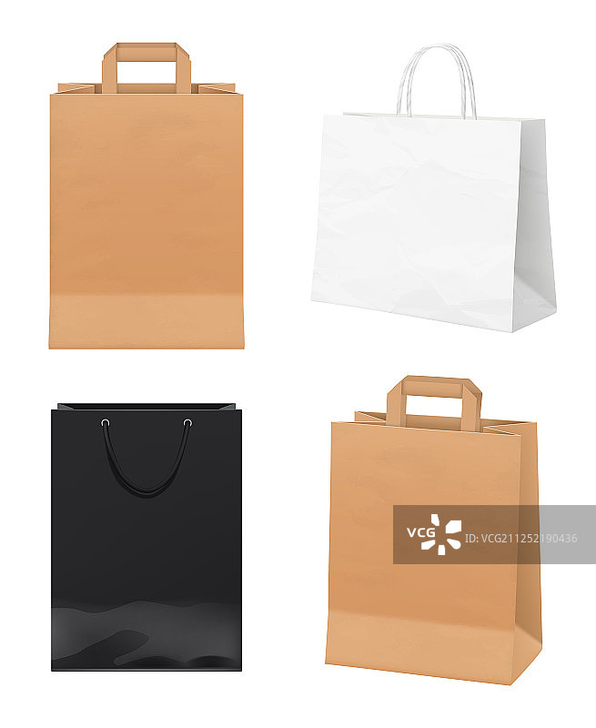 纸袋，空的商店包装，白色，黑色和图片素材