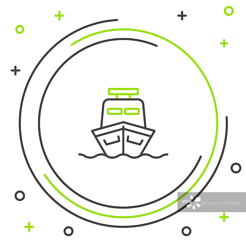黑色和绿色线船图标孤立在白色图片素材