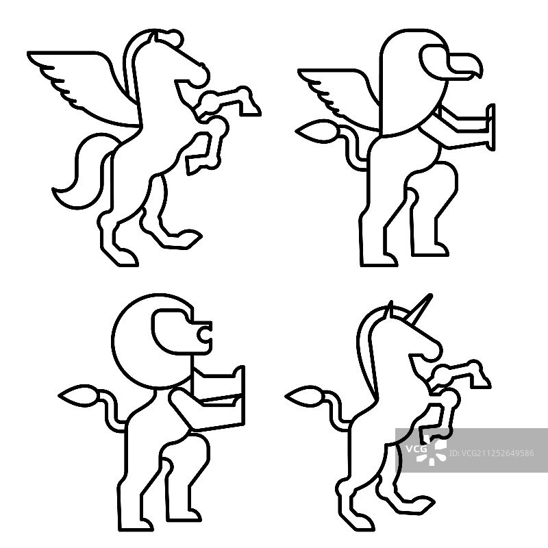 动物纹章集象征飞马和狮子图片素材