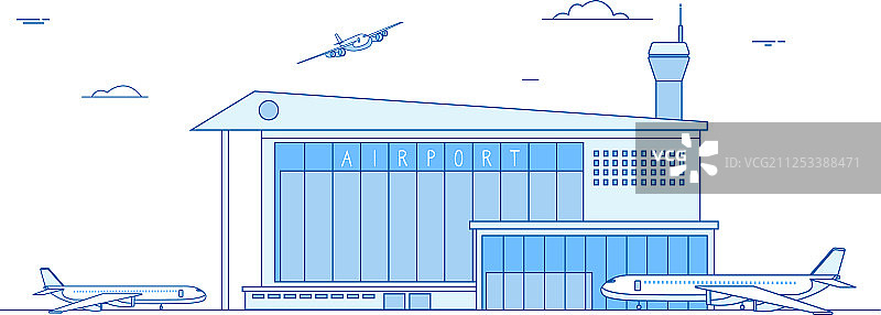 机场大楼着陆飞机国际图片素材