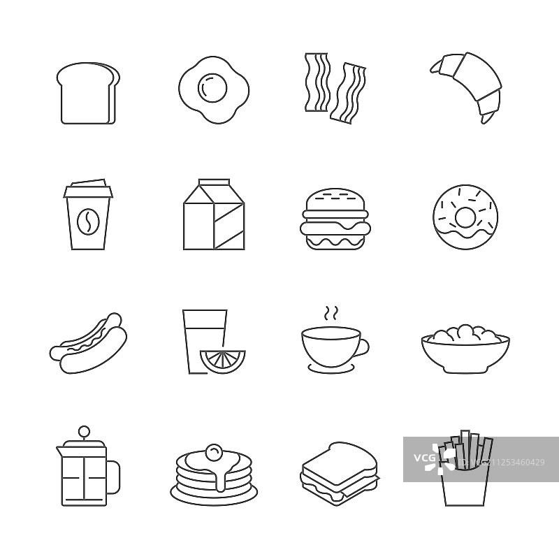 早餐和快餐的轮廓图标图片素材