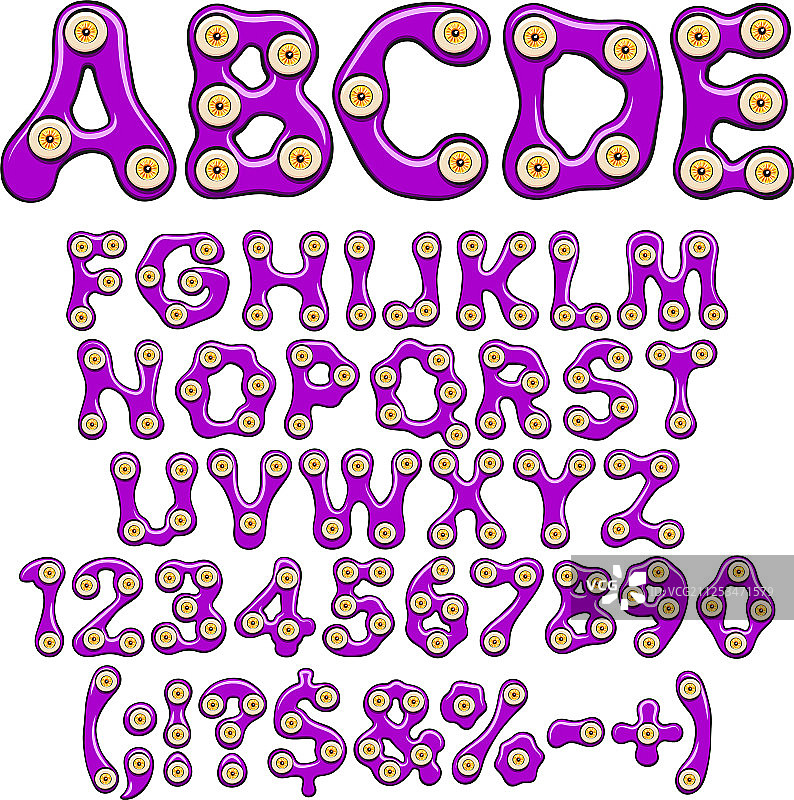 字母数字，紫色黏液和眼睛图片素材