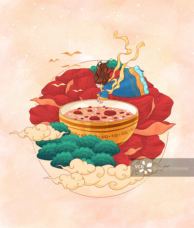 腊八节插画做腊八粥的小仙女浅色底图片素材