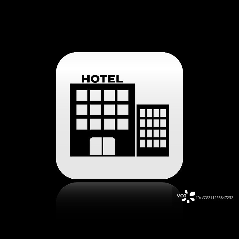 黑色酒店建筑图标孤立在黑色上图片素材