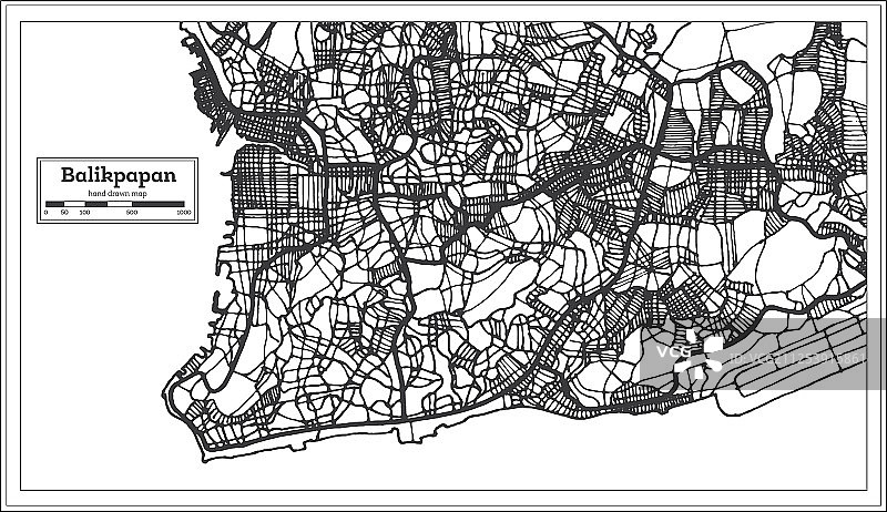 印尼巴厘巴潘市黑白地图图片素材