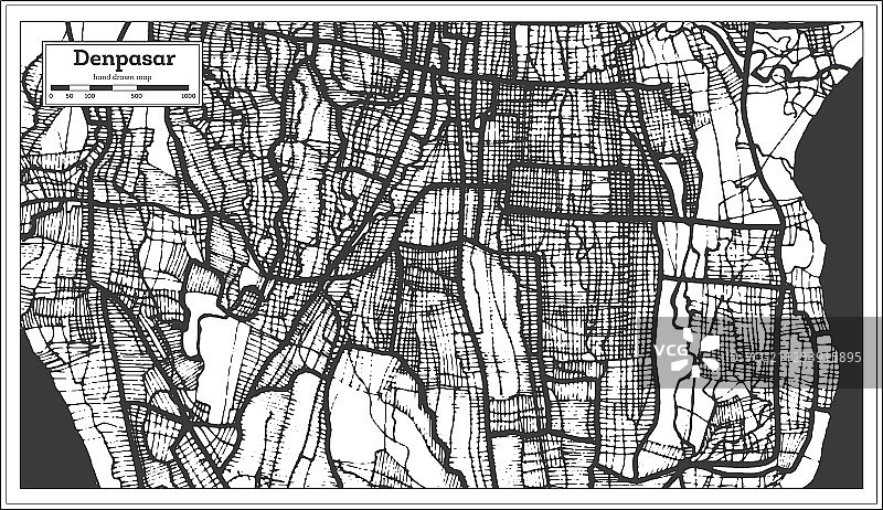 印度尼西亚登巴萨市黑白地图图片素材