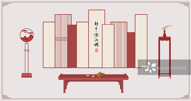 中华古典元素系列创作之新中式家具装饰客厅图片素材