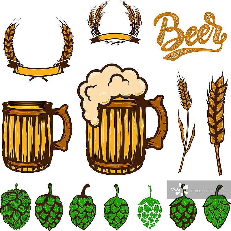 集啤酒设计元素小麦小穗啤酒图片素材