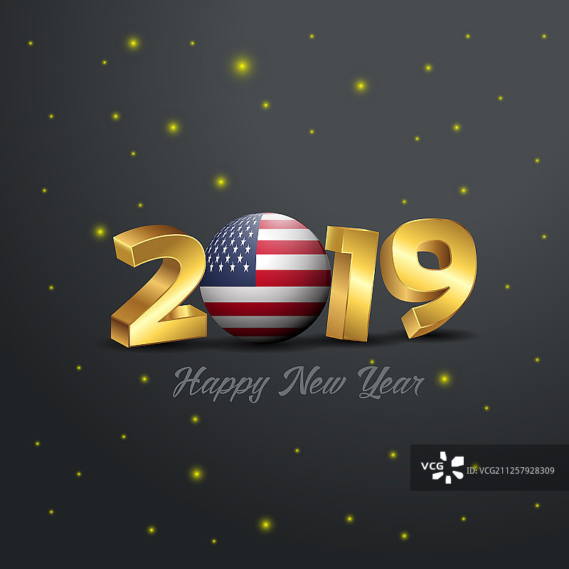 2019年新年快乐，美国国旗图片素材