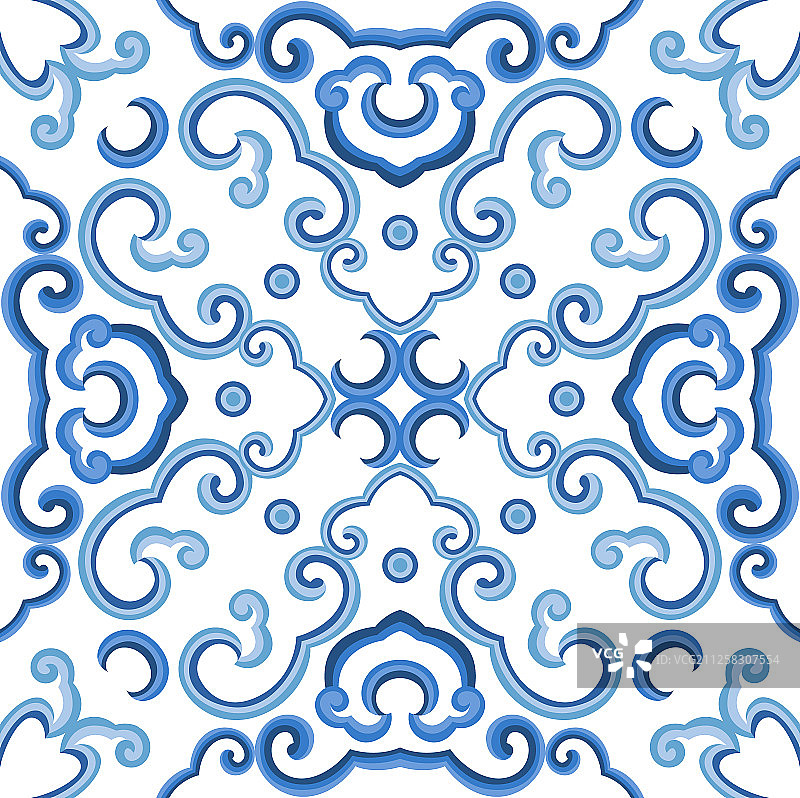无缝的蓝色传统艺术装饰设计壁纸图案图片素材