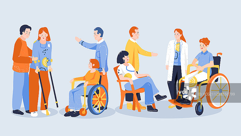 残疾人全国助残日医疗健康人物元素卡通扁平矢量插画图片素材