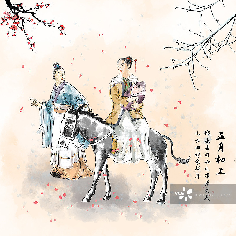 传统节日春节过年习俗之正月初三回娘家图片素材