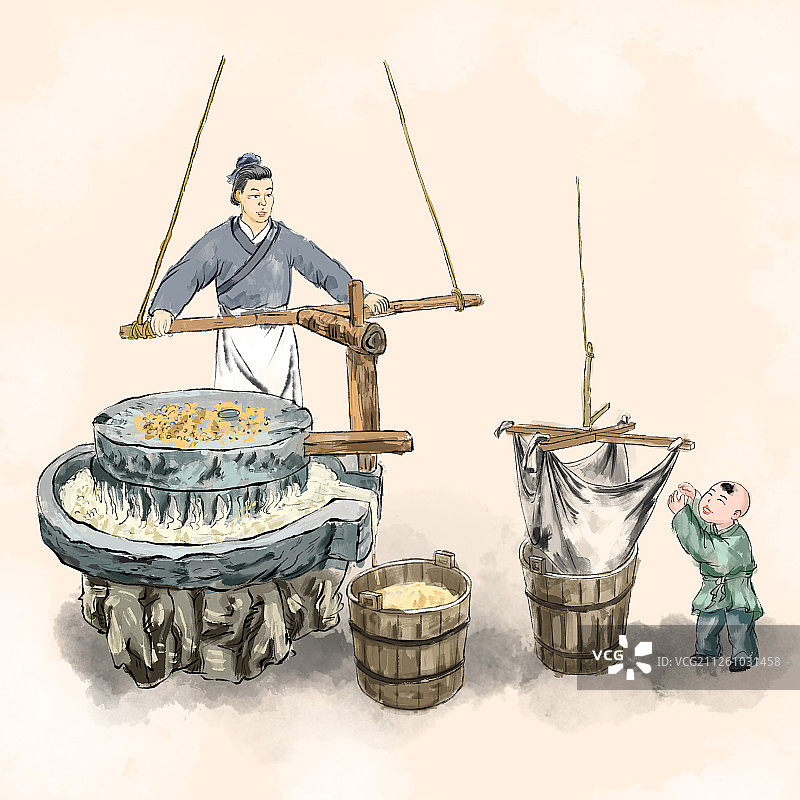 传统节日春节过年习俗之腊月二十五磨豆腐图片素材