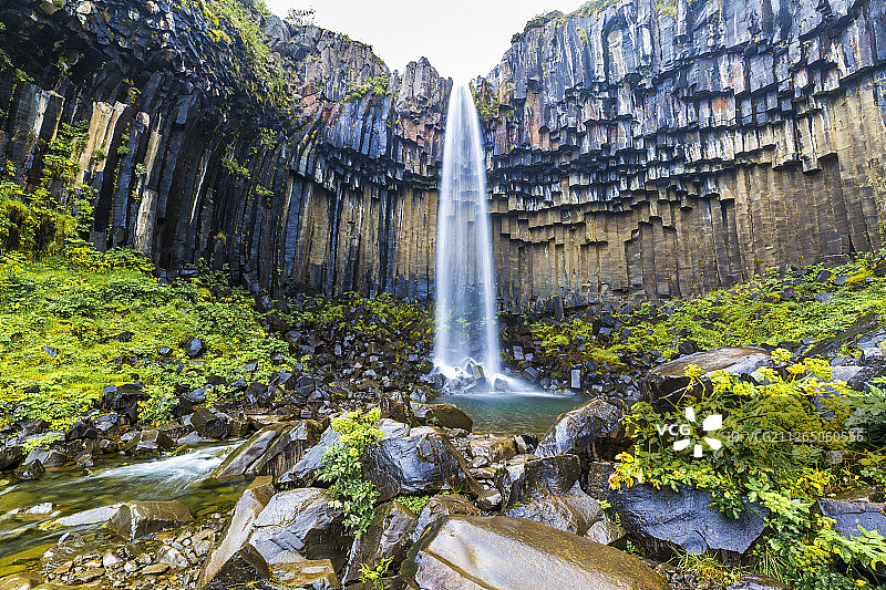 冰岛玄武岩瀑布自然景观壮观阴天图片素材
