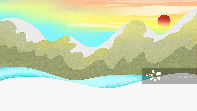 冬天大自然户外山脉夕阳插画背景图片素材