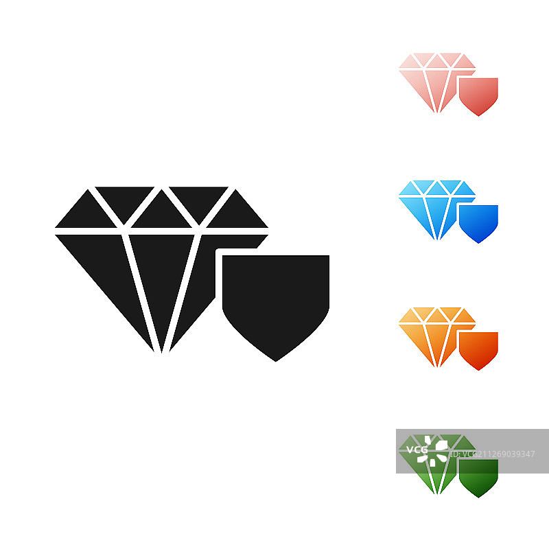 黑色钻石与盾牌图标隔离在白色图片素材