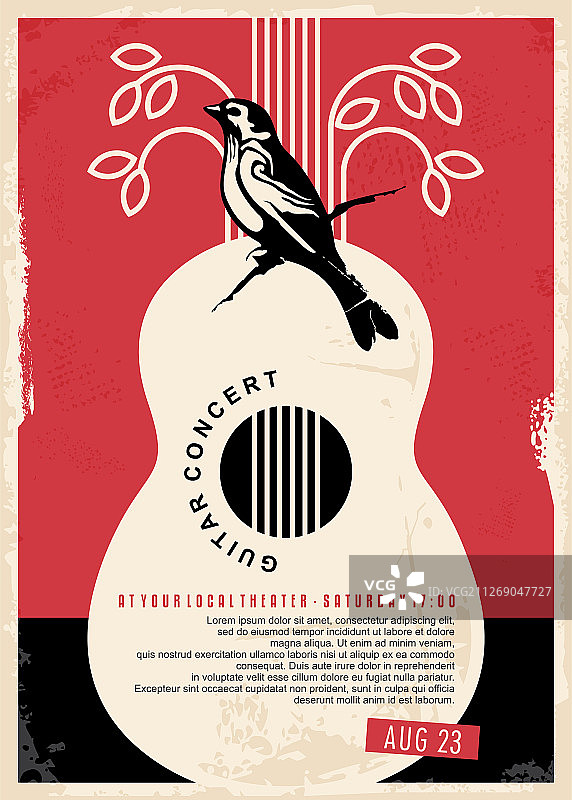 吉他音乐会复古海报设计的音乐活动图片素材