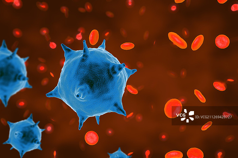 3d渲染血管内的血小板和病毒细胞图片素材