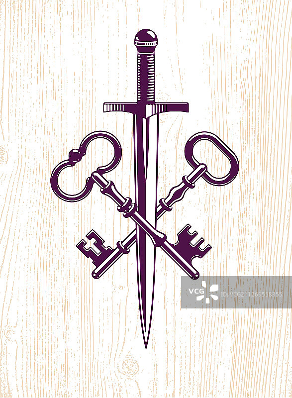 交叉的钥匙和匕首符号，象征着狱卒图片素材