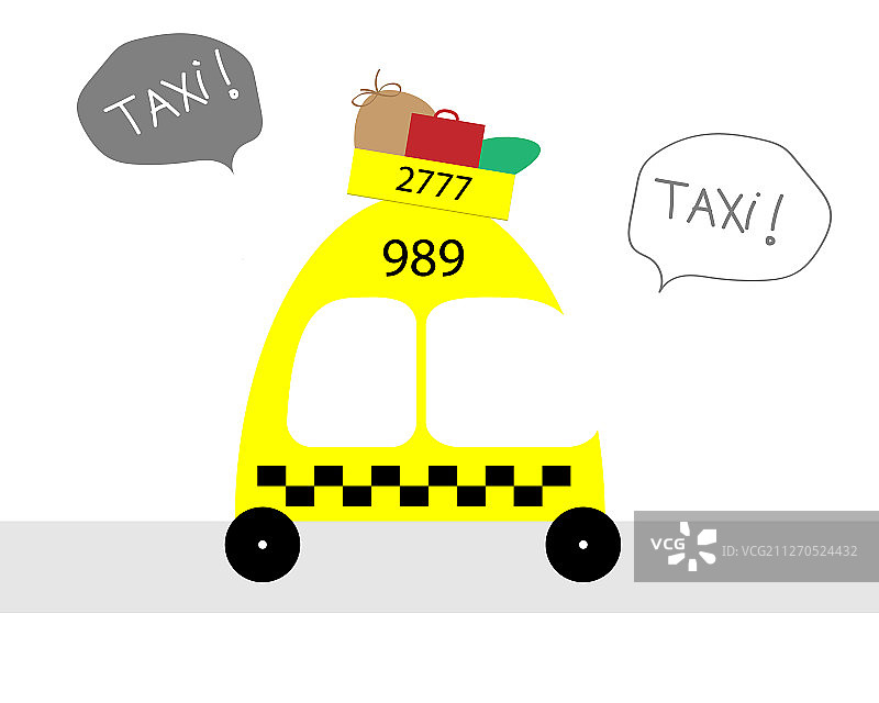 白色背景上的卡通黄色出租车图片素材