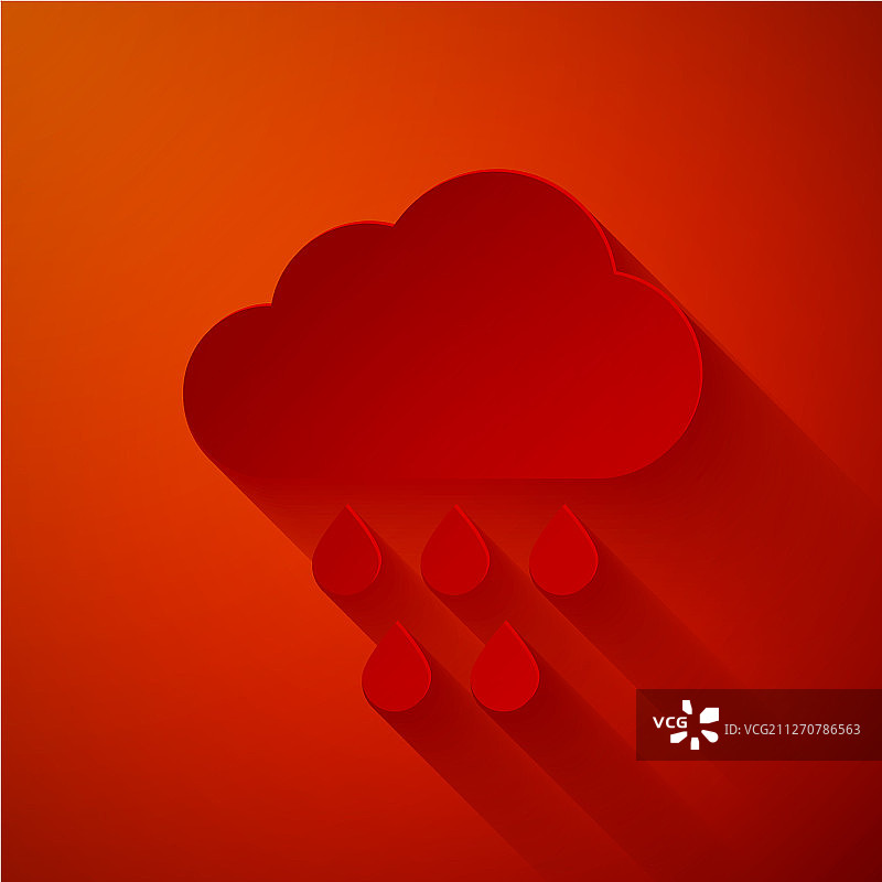 纸切云与雨的图标孤立在红色图片素材