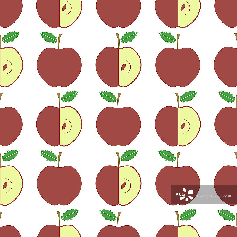 可爱的鲜红苹果无缝图案上的白色图片素材