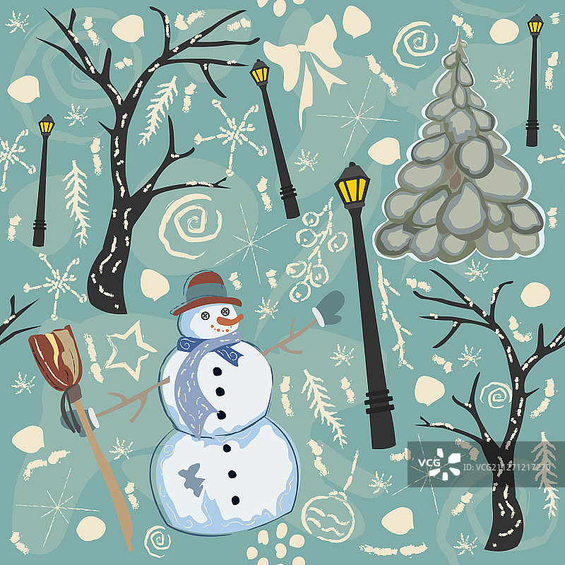 可爱的冬天背景与雪人的人物图片素材