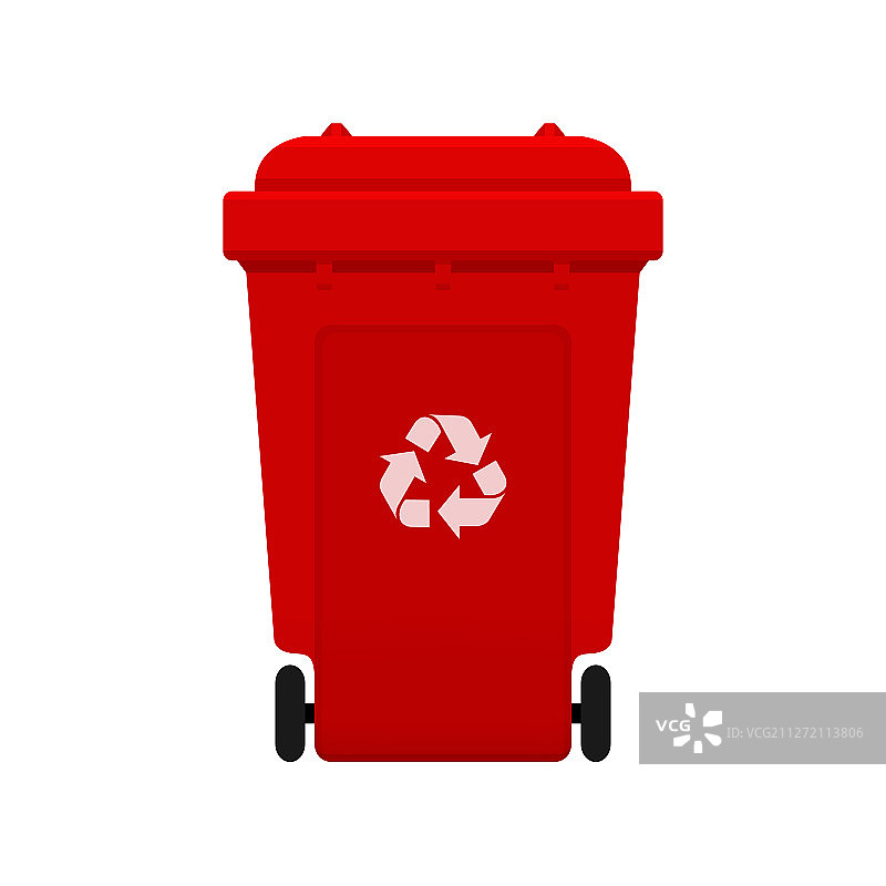 垃圾桶可回收塑料红色滑轮垃圾桶图片素材