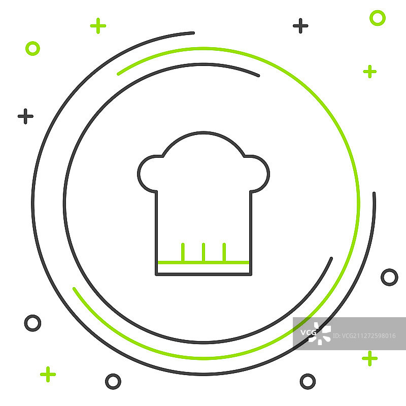 黑线和绿线厨师帽图标隔离上图片素材